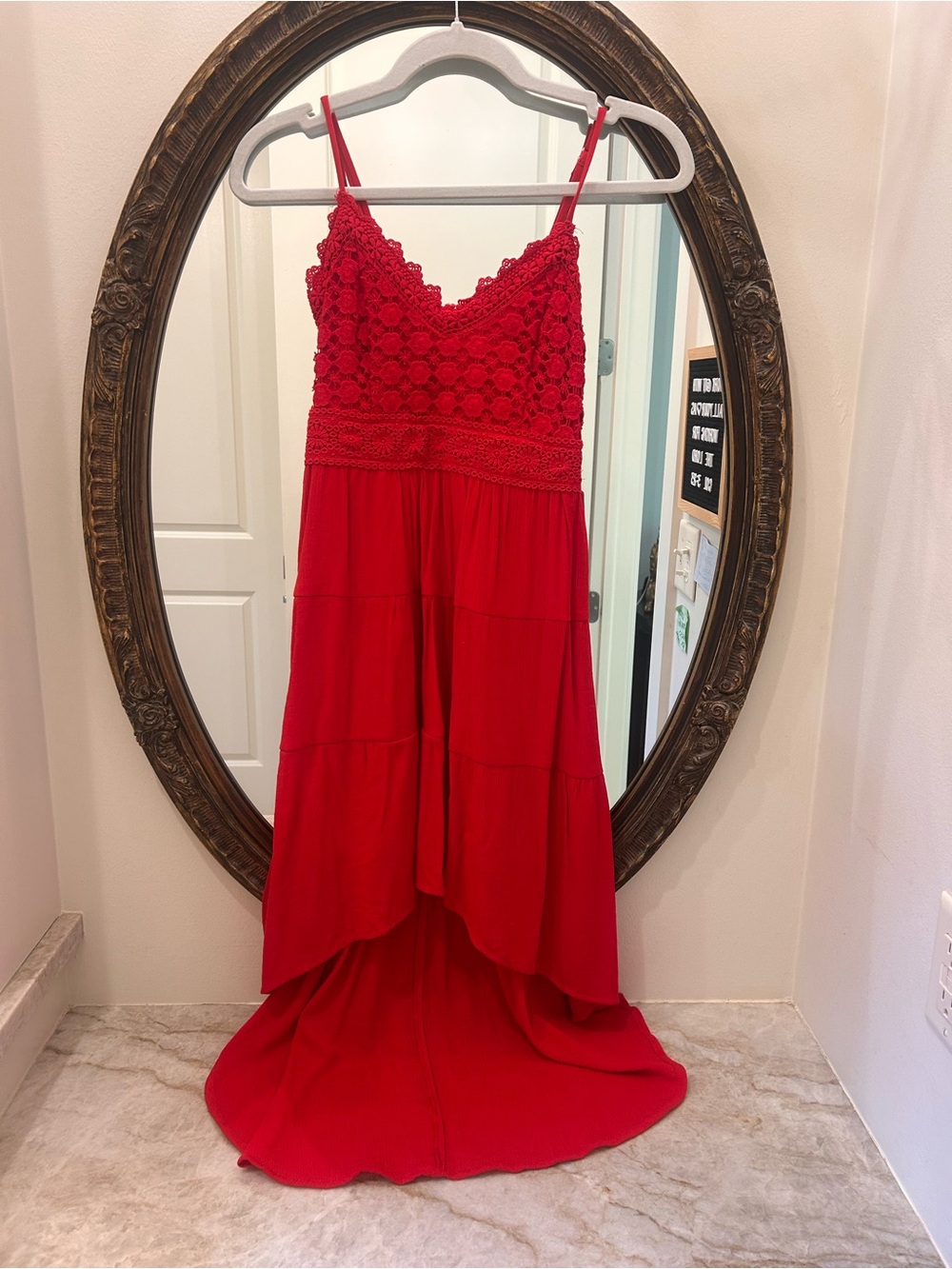 Red Crochet Bodice high-low Dress